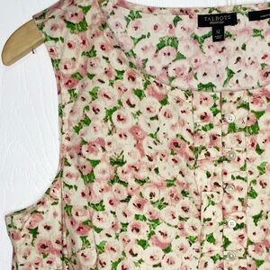 TALBOT’S pink, green and beige floral print top